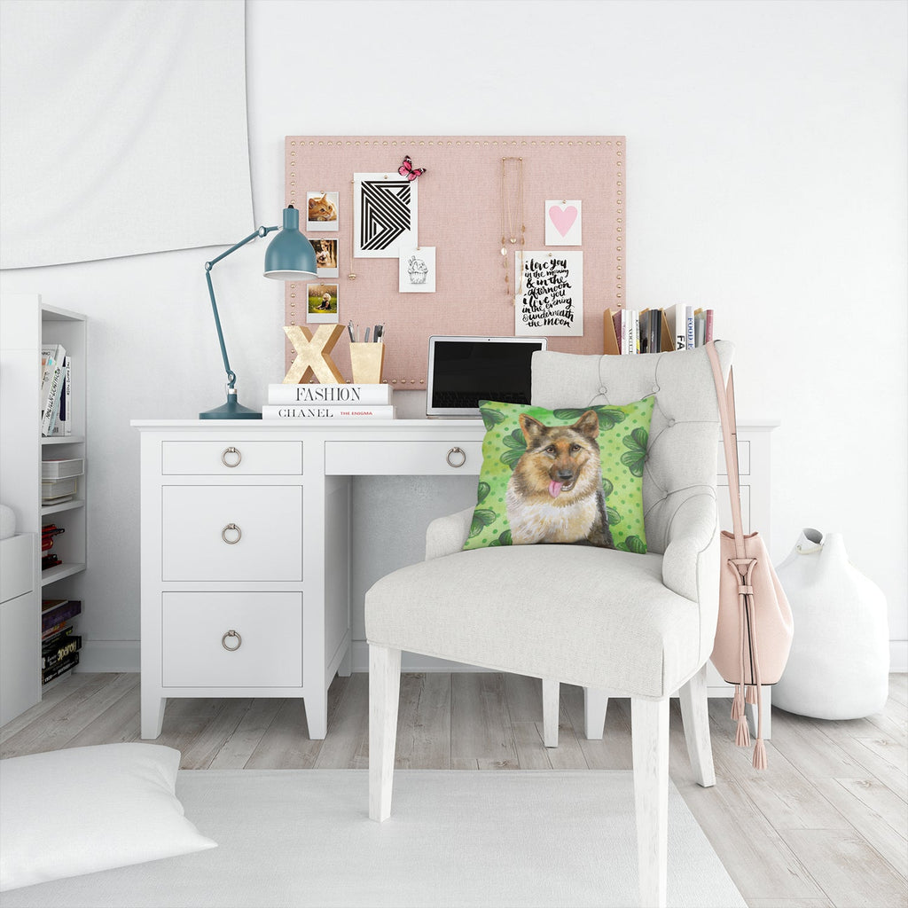 German Shepherd St Patrick's Decorative Throw Pillow 14x14 Indoor Outdoor Accent Cushion, Fabric Cover with Insert for Sofa, Bed, Porch & Living Room