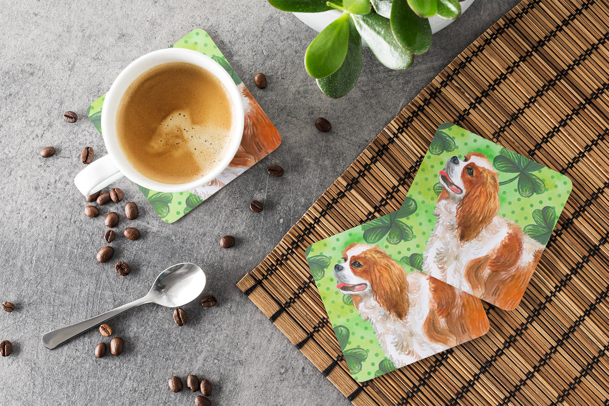 Cavalier Spaniel St Patrick's Foam Coasters Set of 4 Cup Coasters for Indoor Outdoor, Tabletop Protection, Anti Slip, Mouse pad Material
