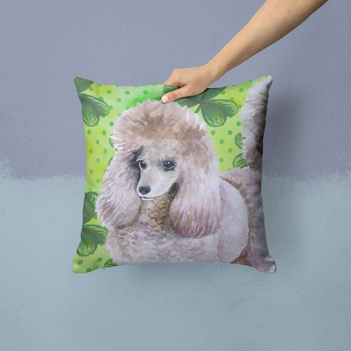 Poodle St Patrick's Decorative Throw Pillow 14x14 Indoor Outdoor Accent Cushion, Fabric Cover with Insert for Sofa, Bed, Porch & Living Room