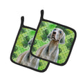 Weimaraner St Patrick's Pot Holder Set of 2 Heat Resistant Quilted Hot Pads 7.5 x 7.5 Inch, Insulated Kitchen Trivets for Cooking & Baking