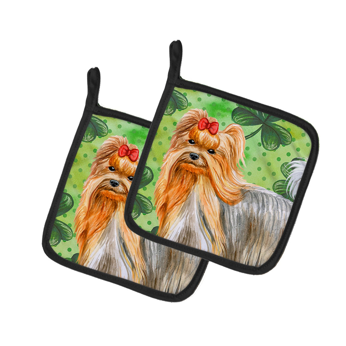 Yorkshire Terrier St Patrick's Pot Holder Set of 2 Heat Resistant Quilted Hot Pads 7.5 x 7.5 Inch, Insulated Kitchen Trivets for Cooking & Baking