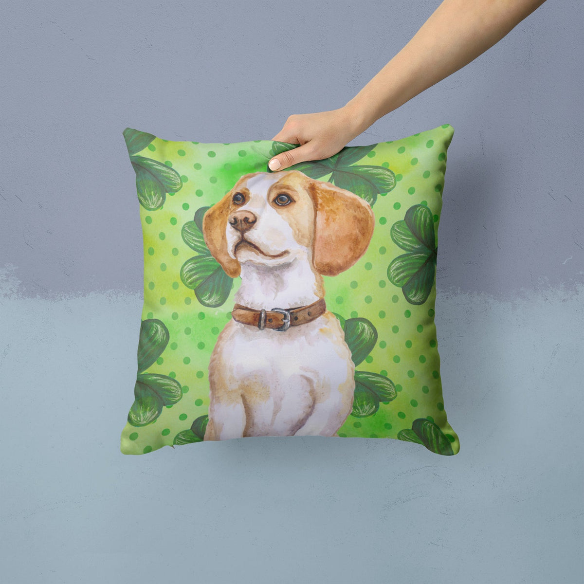 Beagle St Patrick's Decorative Throw Pillow 14x14 Indoor Outdoor Accent Cushion, Fabric Cover with Insert for Sofa, Bed, Porch & Living Room
