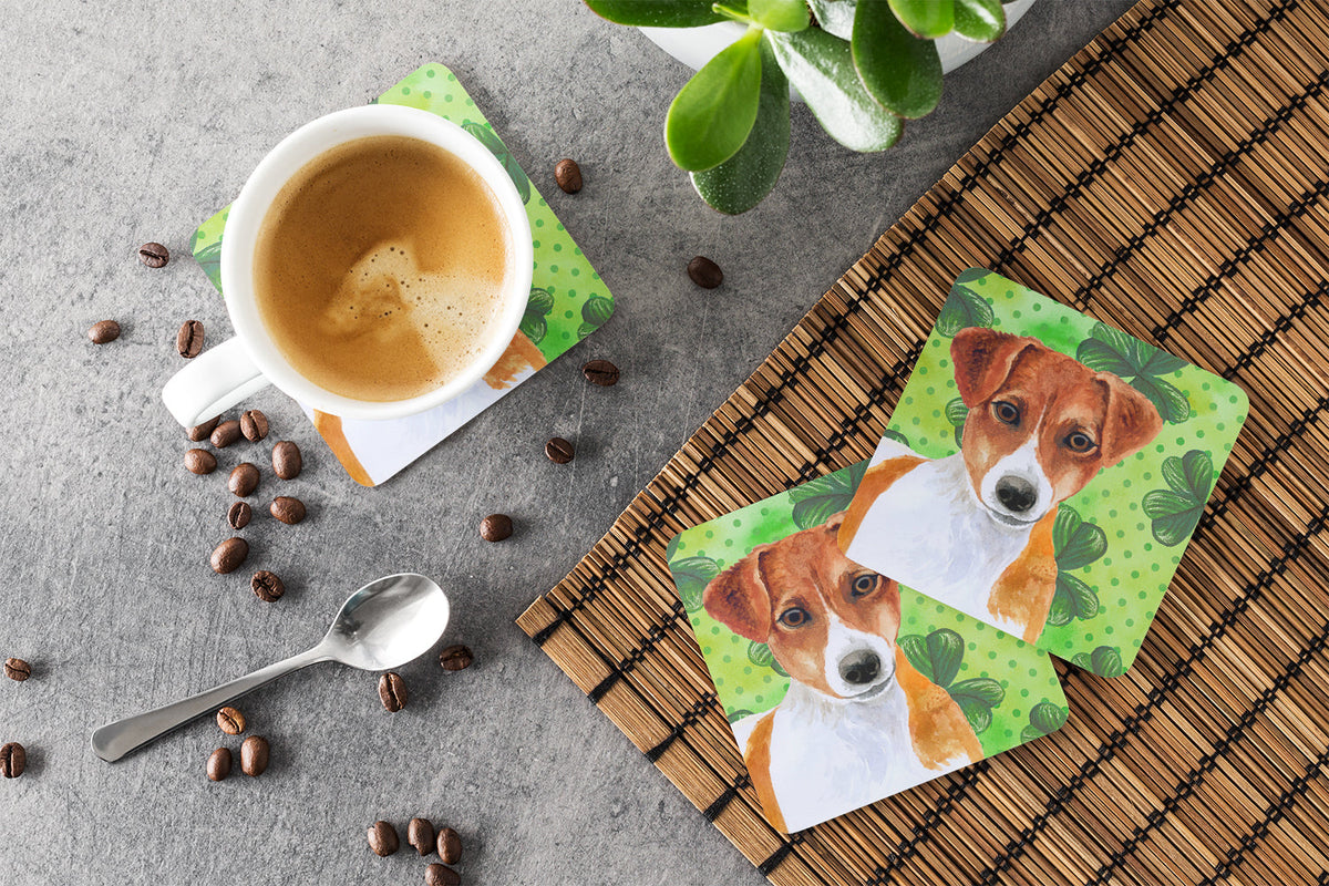 Jack Russell Terrier St Patrick's Foam Coasters Set of 4 Cup Coasters for Indoor Outdoor, Tabletop Protection, Anti Slip, Mouse pad Material