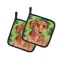 Red Dachshund St Patrick's Pot Holder Set of 2 Heat Resistant Quilted Hot Pads 7.5 x 7.5 Inch, Insulated Kitchen Trivets for Cooking & Baking