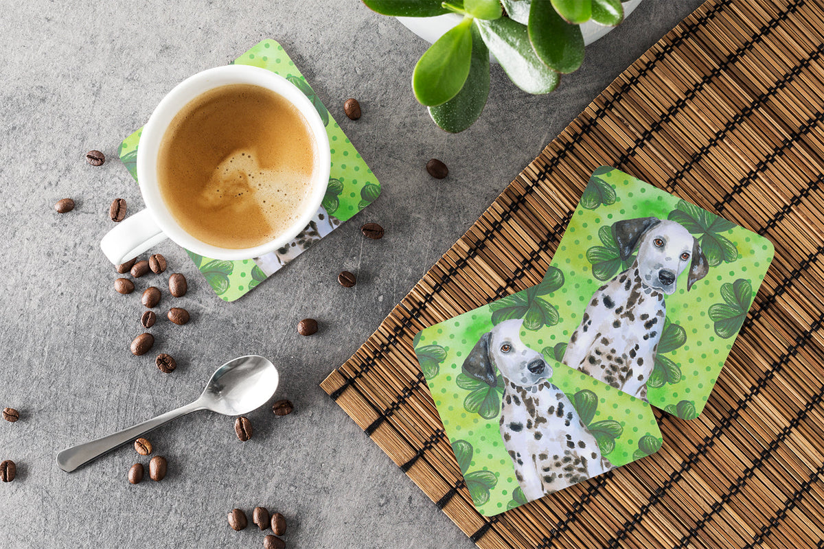 Dalmatian Puppy St Patrick's Foam Coasters Set of 4 Cup Coasters for Indoor Outdoor, Tabletop Protection, Anti Slip, Mouse pad Material