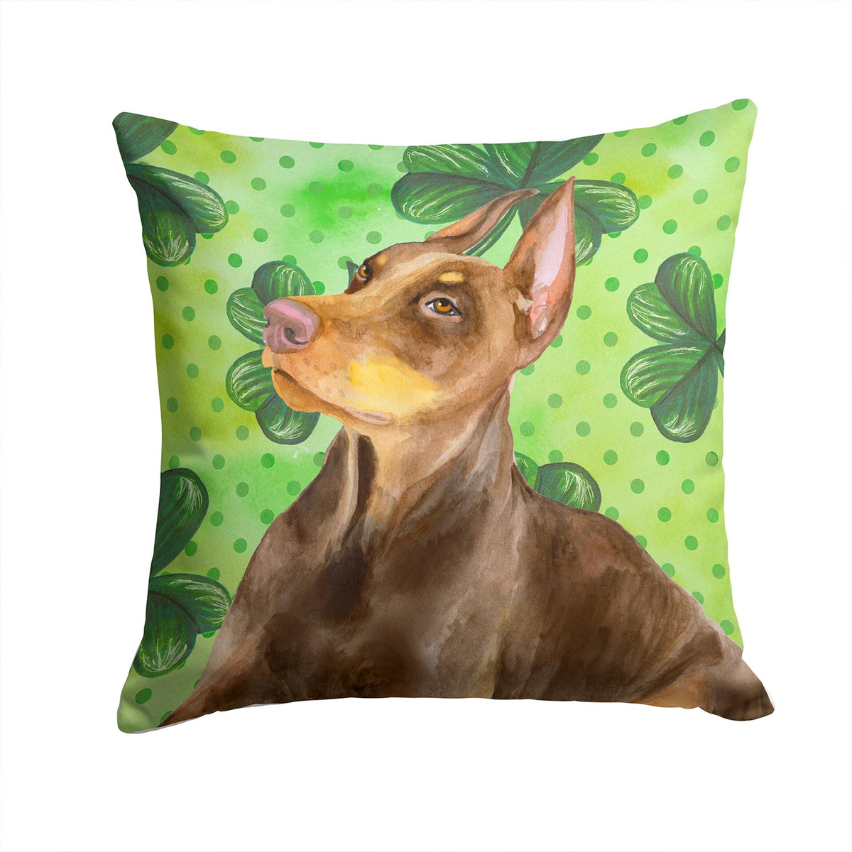 Doberman Pinscher St Patrick's Decorative Throw Pillow 14x14 Indoor Outdoor Accent Cushion, Fabric Cover with Insert for Sofa, Bed, Porch & Living Room