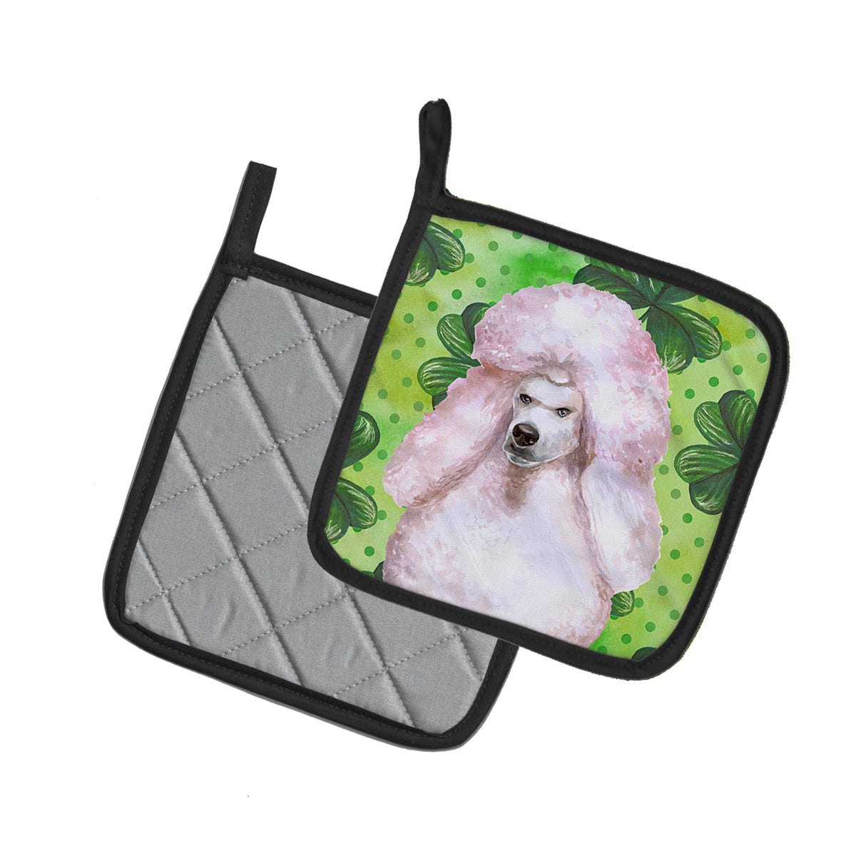 White Standard Poodle St Patrick's Pot Holder Set of 2 Heat Resistant Quilted Hot Pads 7.5 x 7.5 Inch, Insulated Kitchen Trivets for Cooking & Baking