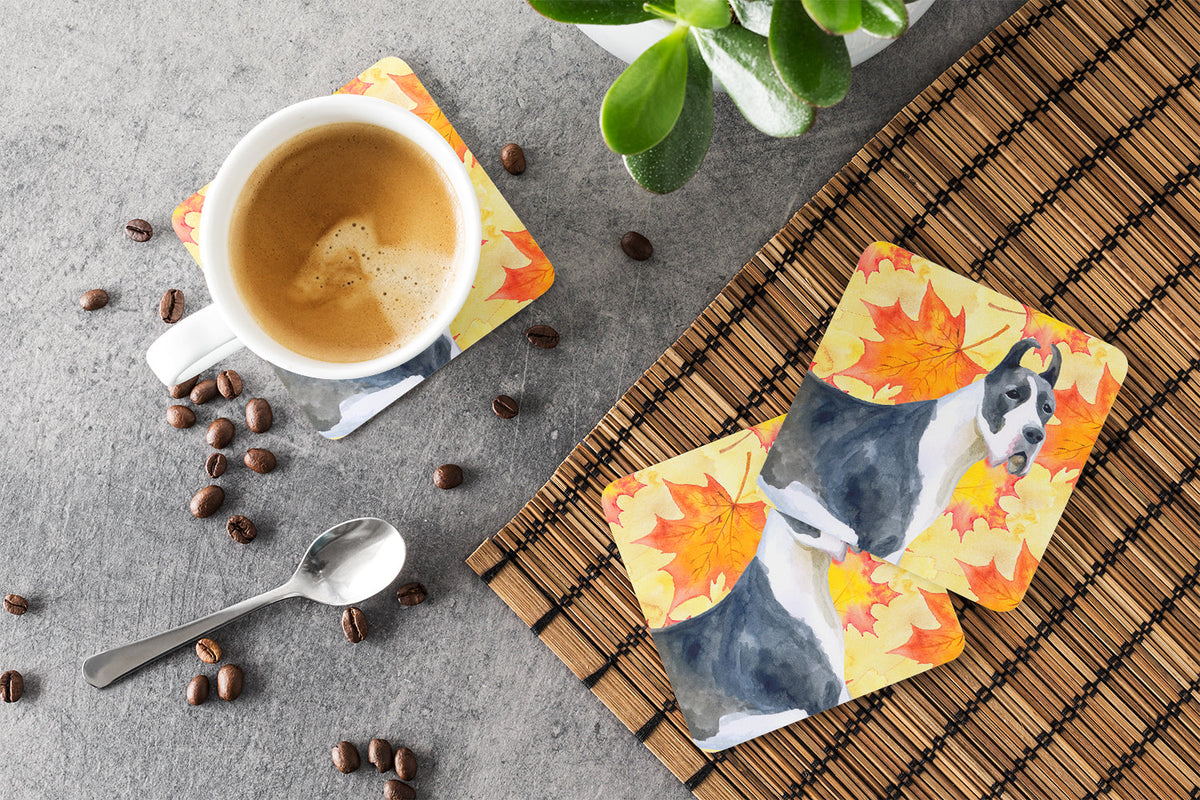 Harlequin Great Dane Fall Foam Coasters Set of 4 Cup Coasters for Indoor Outdoor, Tabletop Protection, Anti Slip, Mouse pad Material
