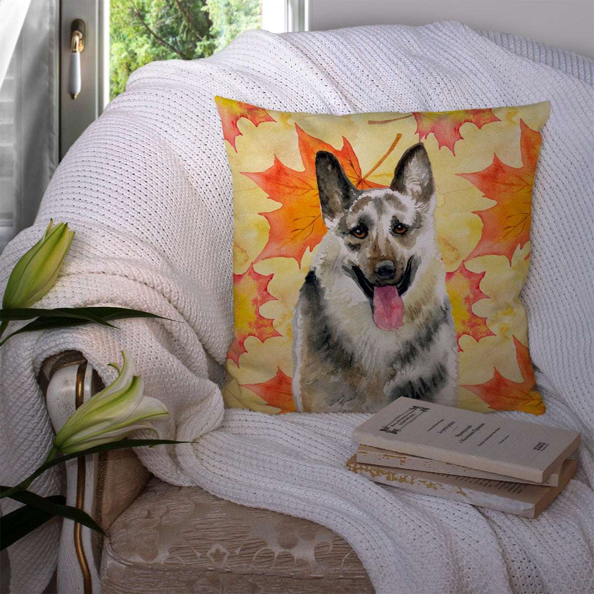 East-European Shepherd Fall Decorative Throw Pillow 14x14 Indoor Outdoor Accent Cushion, Fabric Cover with Insert for Sofa, Bed, Porch & Living Room