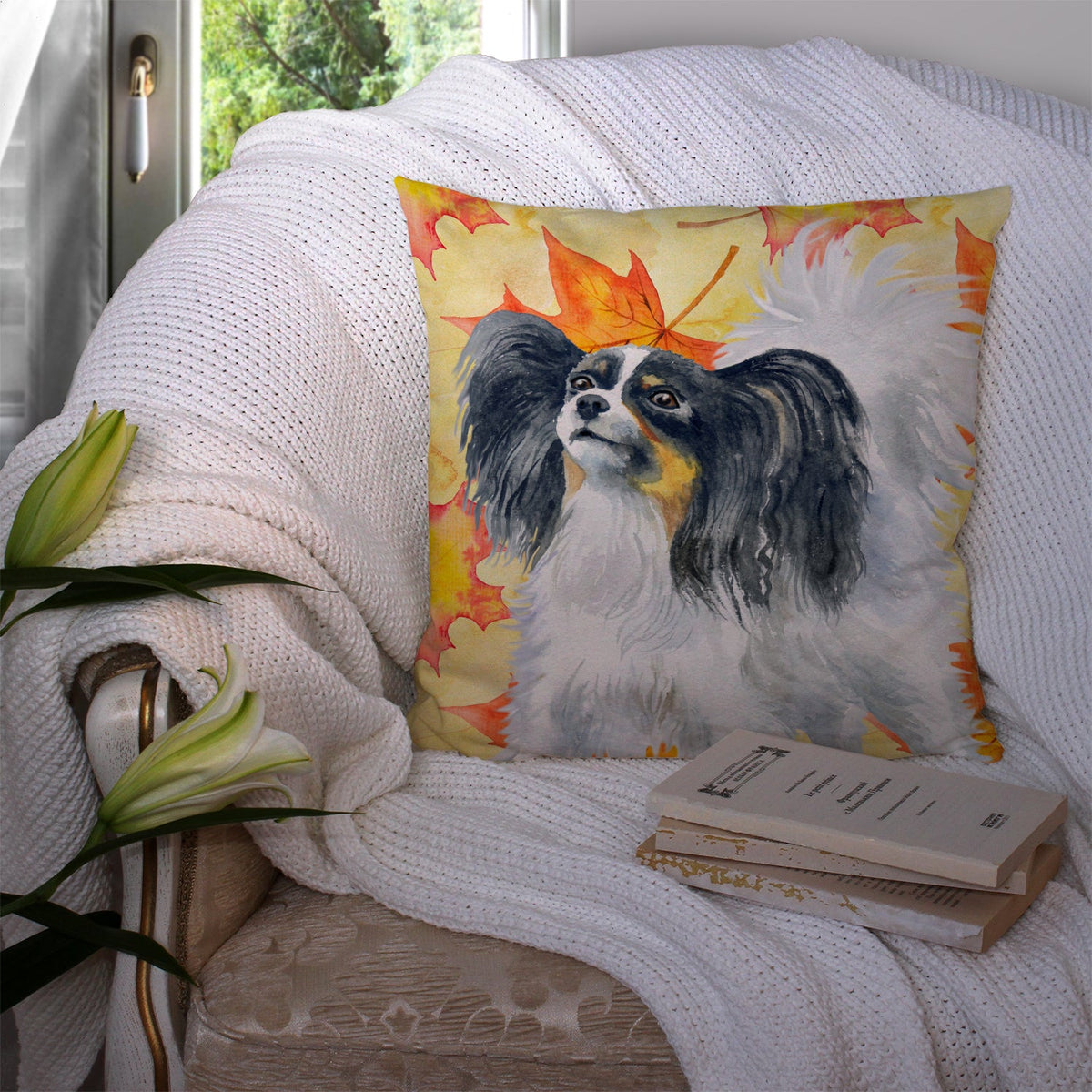 Papillon Fall Decorative Throw Pillow 14x14 Indoor Outdoor Accent Cushion, Fabric Cover with Insert for Sofa, Bed, Porch & Living Room