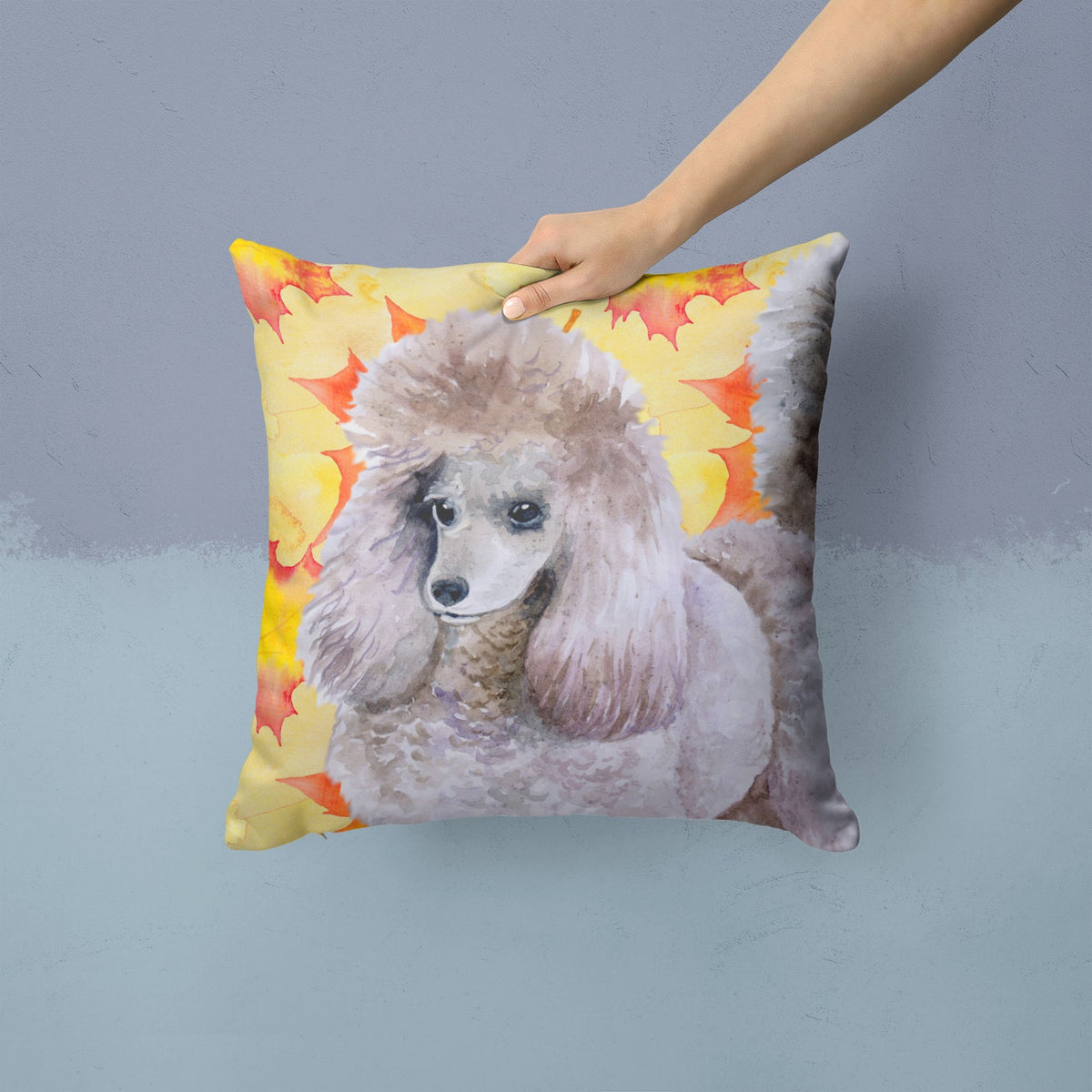 Poodle Fall Decorative Throw Pillow 14x14 Indoor Outdoor Accent Cushion, Fabric Cover with Insert for Sofa, Bed, Porch & Living Room