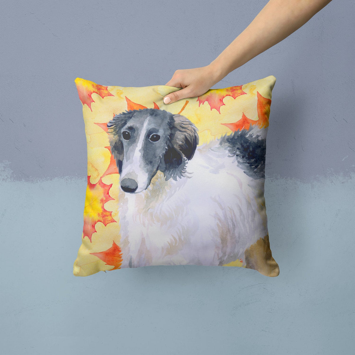 Borzoi Fall Decorative Throw Pillow 14x14 Indoor Outdoor Accent Cushion, Fabric Cover with Insert for Sofa, Bed, Porch & Living Room