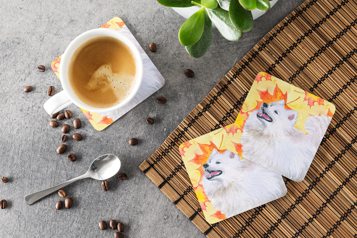 Samoyed Fall Foam Coasters Set of 4 Cup Coasters for Indoor Outdoor, Tabletop Protection, Anti Slip, Mouse pad Material