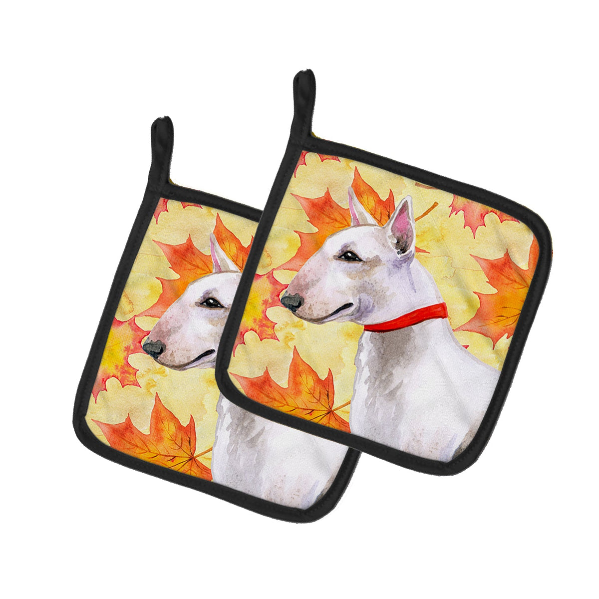 Bull Terrier Fall Pot Holder Set of 2 Heat Resistant Quilted Hot Pads 7.5 x 7.5 Inch, Insulated Kitchen Trivets for Cooking & Baking
