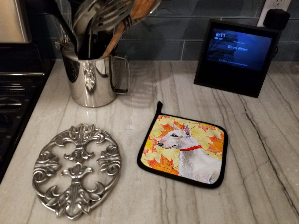 Bull Terrier Fall Pot Holder Set of 2 Heat Resistant Quilted Hot Pads 7.5 x 7.5 Inch, Insulated Kitchen Trivets for Cooking & Baking