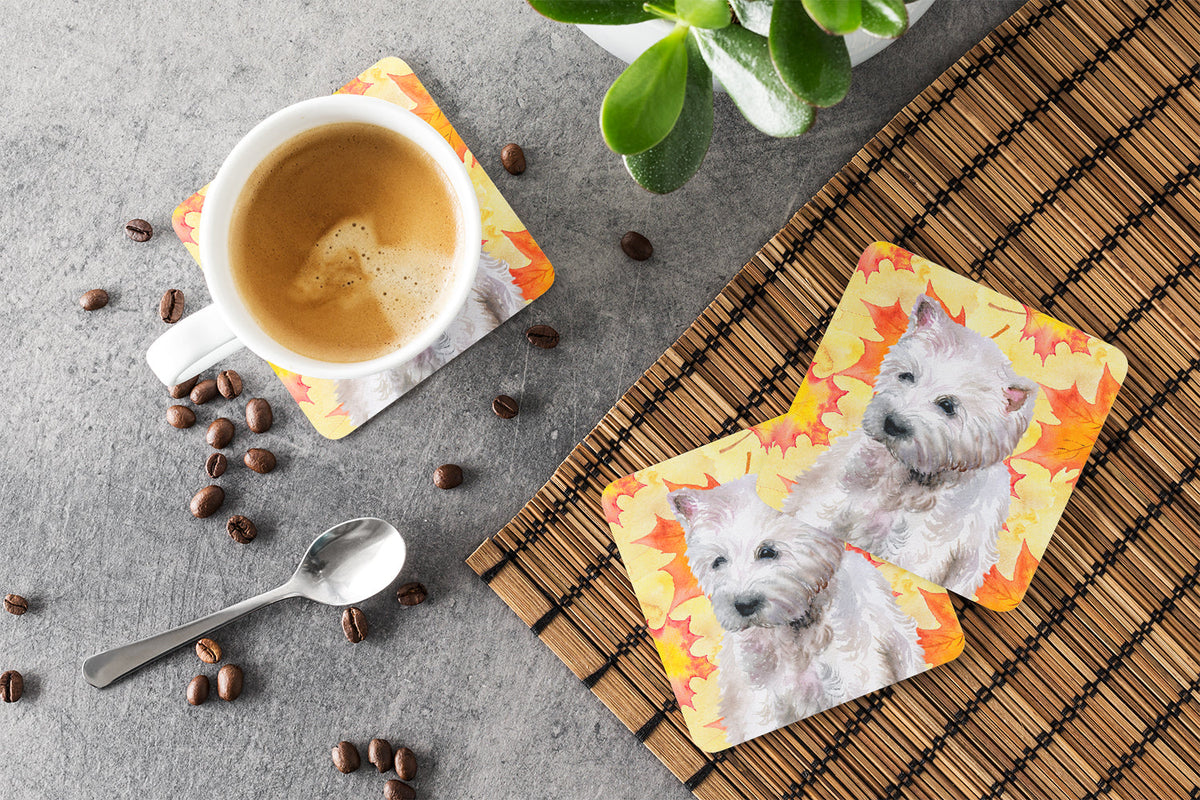 Westie Fall Foam Coasters Set of 4 Cup Coasters for Indoor Outdoor, Tabletop Protection, Anti Slip, Mouse pad Material