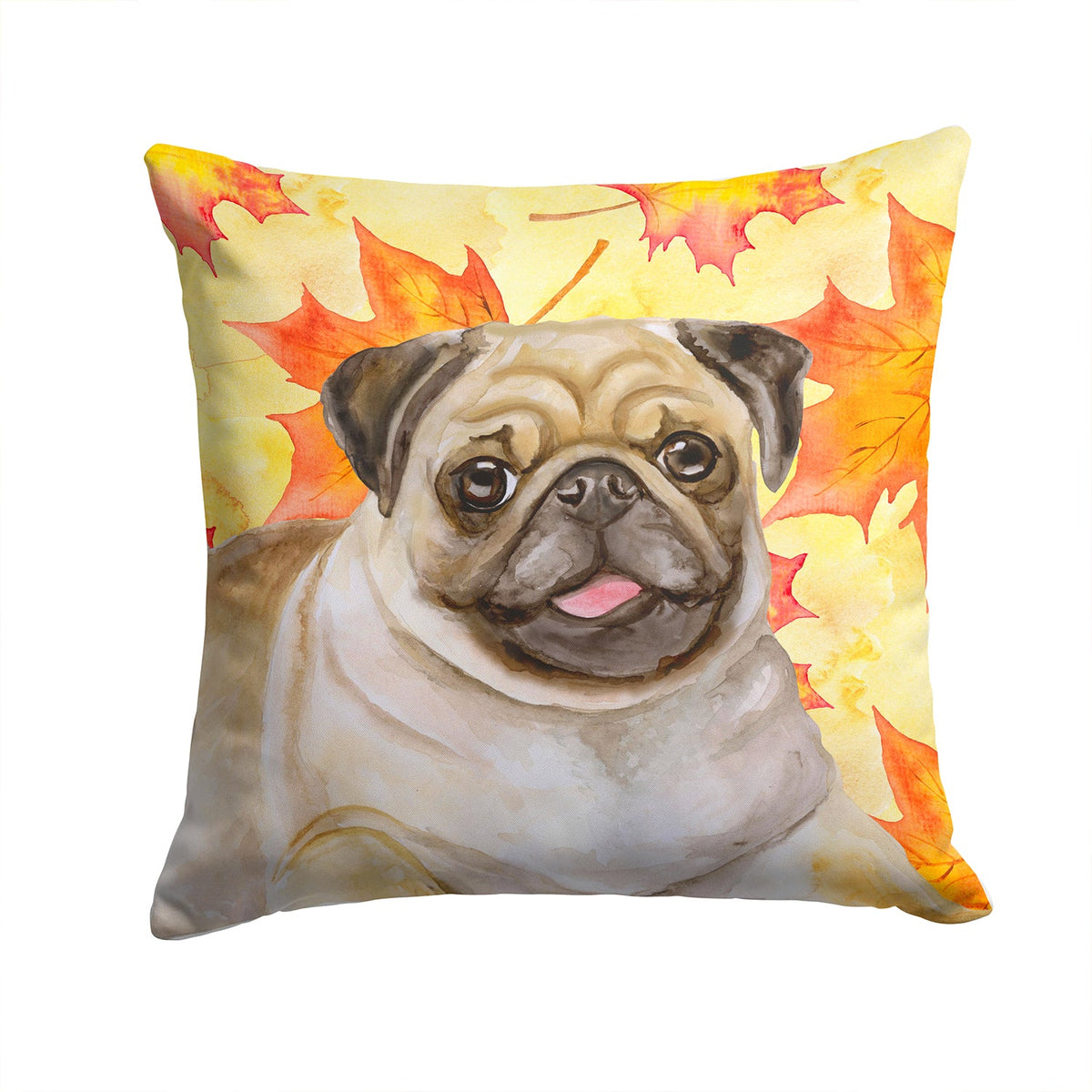 Fawn Pug Fall Decorative Throw Pillow 14x14 Indoor Outdoor Accent Cushion, Fabric Cover with Insert for Sofa, Bed, Porch & Living Room