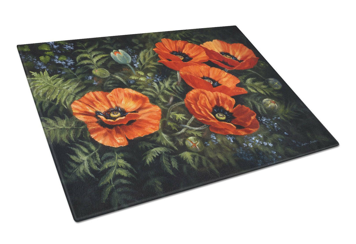 Poppies by Daphne Baxter Cutting Board Tempered Glass Kitchen Cutting Surface, Heat Resistant Chopping, Non-Slip Feet, Food Prep & Serving