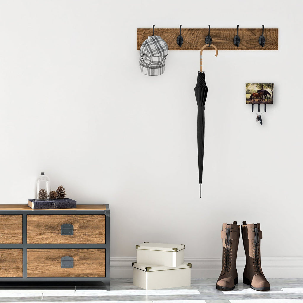 Horses by Daphne Baxter Leash or Key Holder Wall Hooks, Coat Rack Wall Mount, for Hanging Keys, Towels, Aprons, Leashes