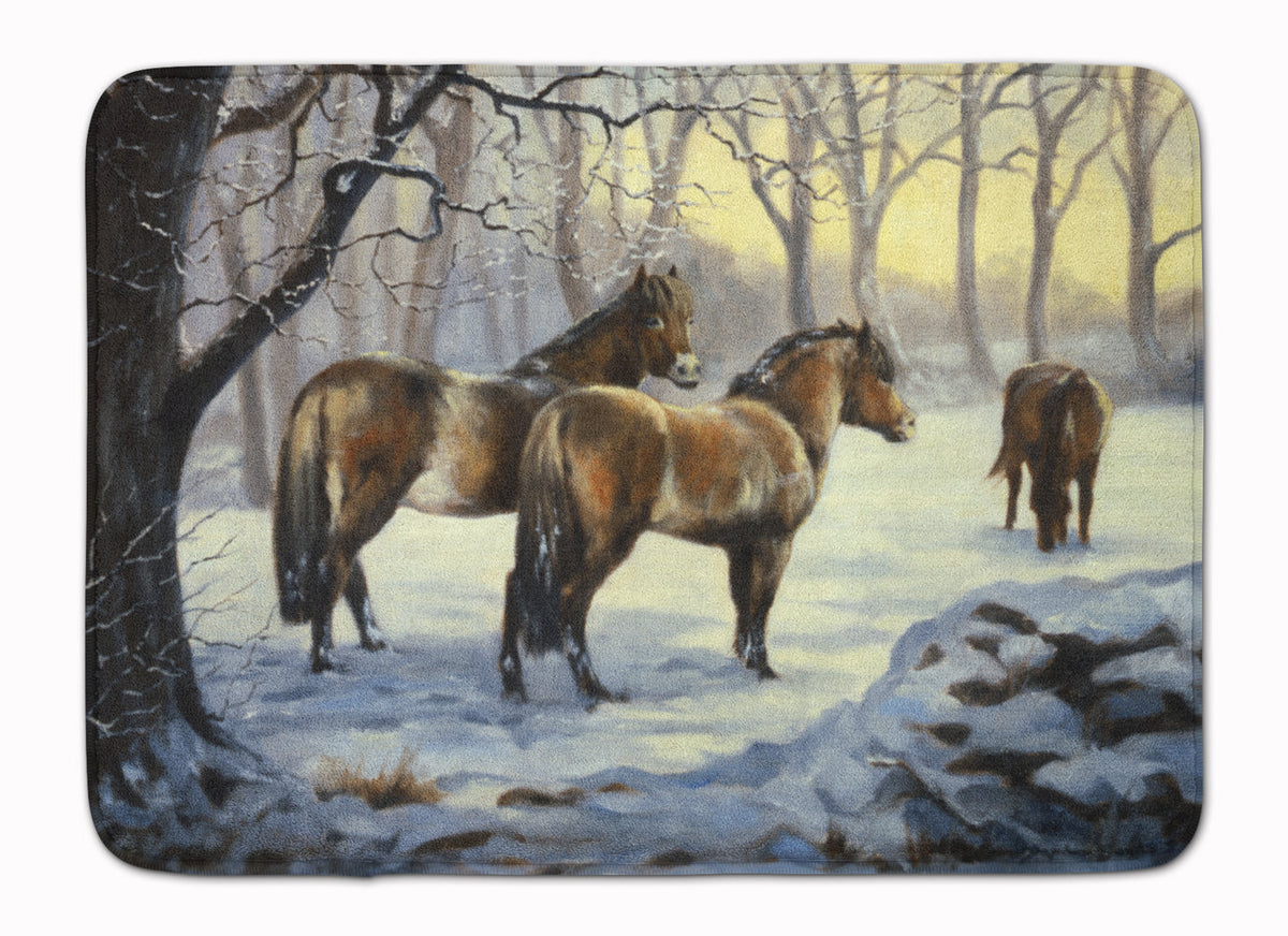 Horses in Snow by Daphne Baxter Memory Foam Kitchen Mat Machine Washable Anti-Fatigue Cushion Comfort Bath or Kitchen Rug