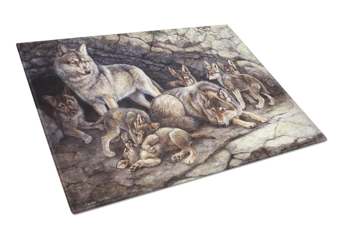 Wolf Wolves by the Den Cutting Board Tempered Glass Kitchen Cutting Surface, Heat Resistant Chopping, Non-Slip Feet, Food Prep & Serving