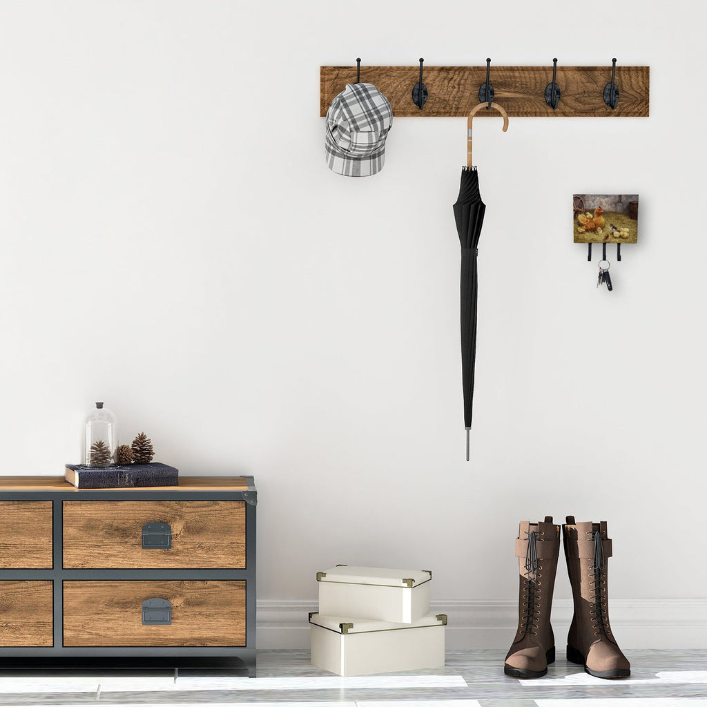 Chicken Hen and Her Chicks Leash or Key Holder Wall Hooks, Coat Rack Wall Mount, for Hanging Keys, Towels, Aprons, Leashes