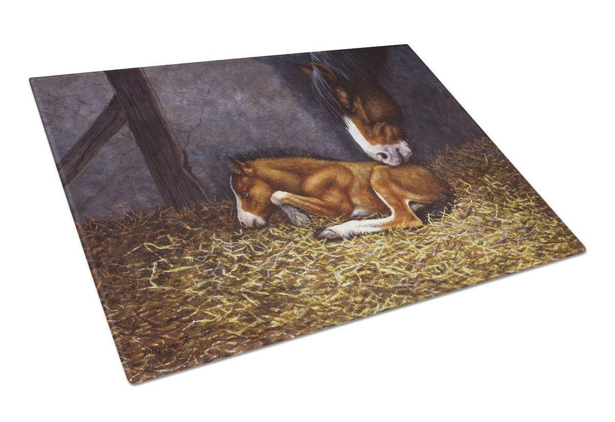 Horse and Her Foal Cutting Board Tempered Glass Kitchen Cutting Surface, Heat Resistant Chopping, Non-Slip Feet, Food Prep & Serving