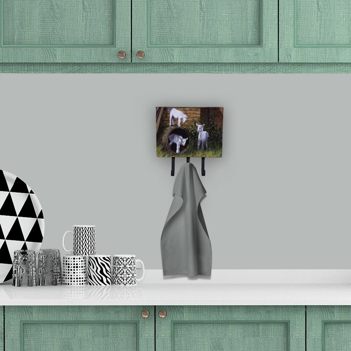 Goats by Daphne Baxter Leash or Key Holder Wall Hooks, Coat Rack Wall Mount, for Hanging Keys, Towels, Aprons, Leashes