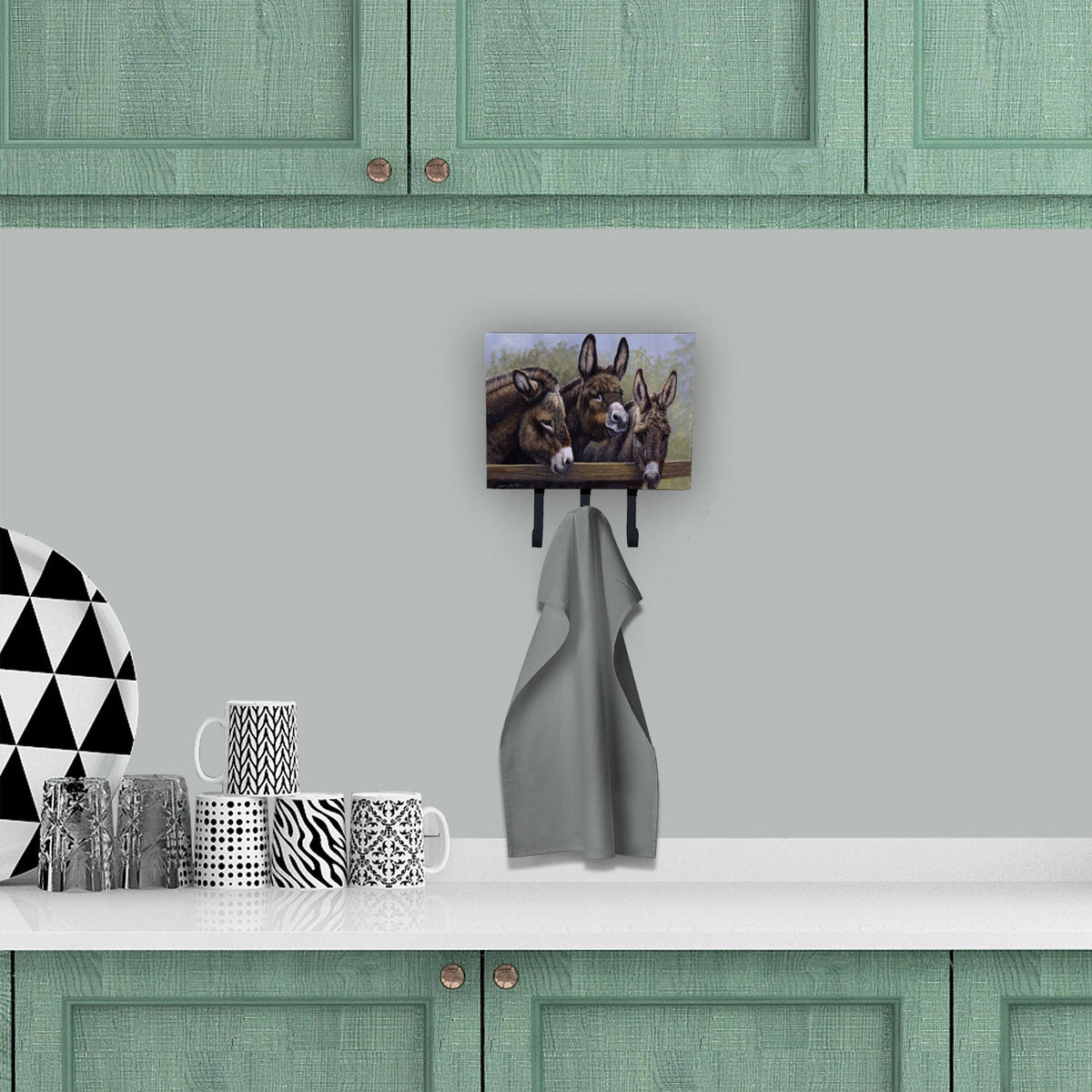 Donkeys by Daphne Baxter Leash or Key Holder Wall Hooks, Coat Rack Wall Mount, for Hanging Keys, Towels, Aprons, Leashes
