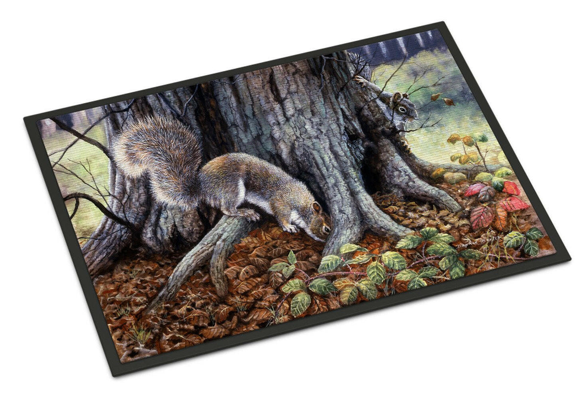 Grey Squirrels around the Tree Doormat Indoor Outdoor 18H X 27W Front Door Mat Rugs for Entryway, Non Slip Washable