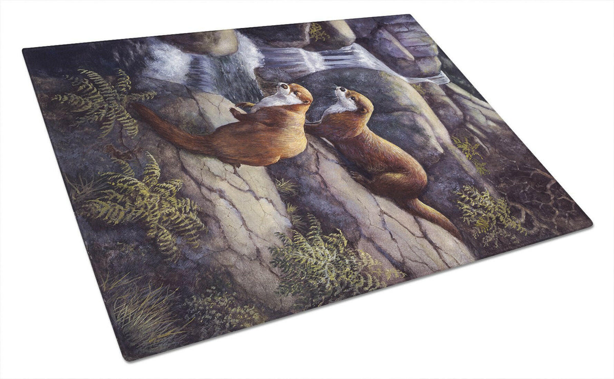 Otters by the Waterfall by Daphne Baxter Cutting Board Tempered Glass Kitchen Cutting Surface, Heat Resistant Chopping, Non-Slip Feet, Food Prep & Serving