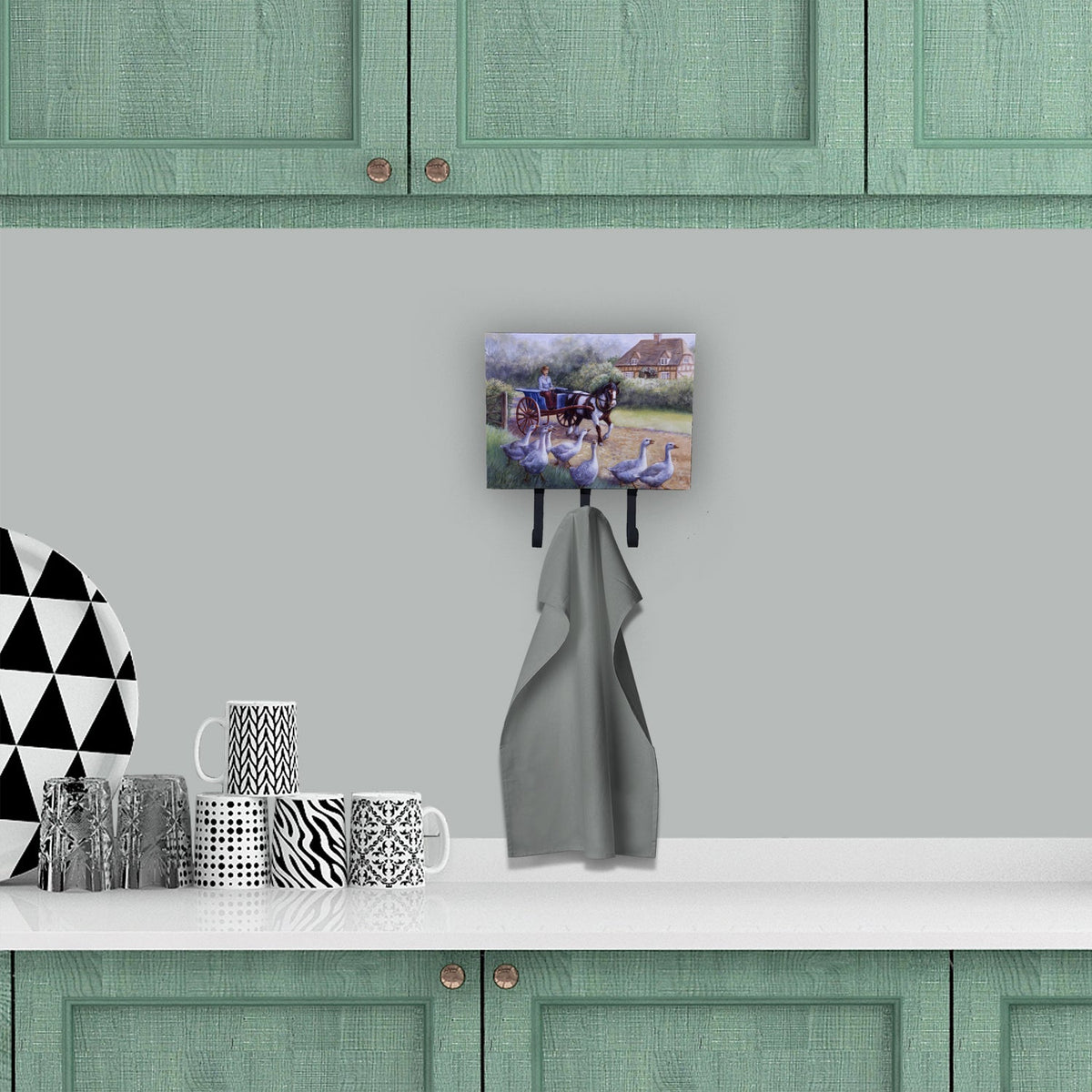 Geese Crossing before the Horse Leash or Key Holder Wall Hooks, Coat Rack Wall Mount, for Hanging Keys, Towels, Aprons, Leashes