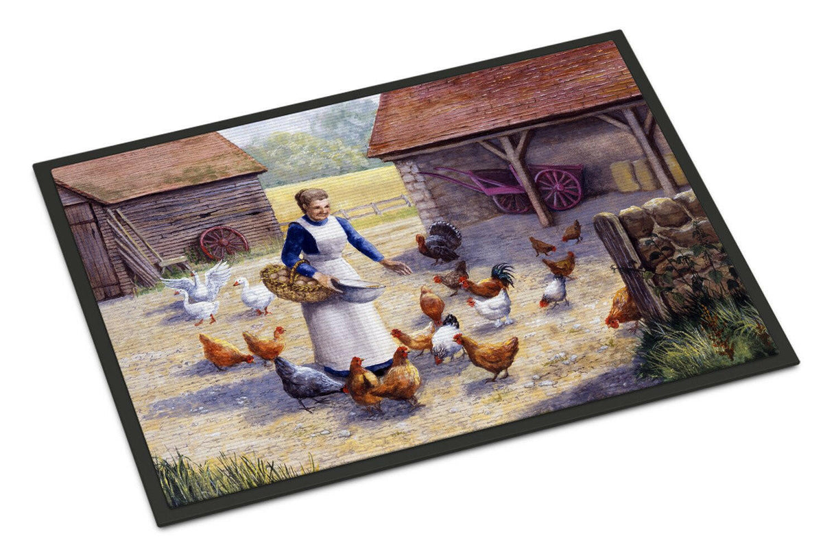 Chicken Hen Feeding Time Doormat Indoor Outdoor 18H X 27W Front Door Mat Rugs for Entryway, Non Slip Washable