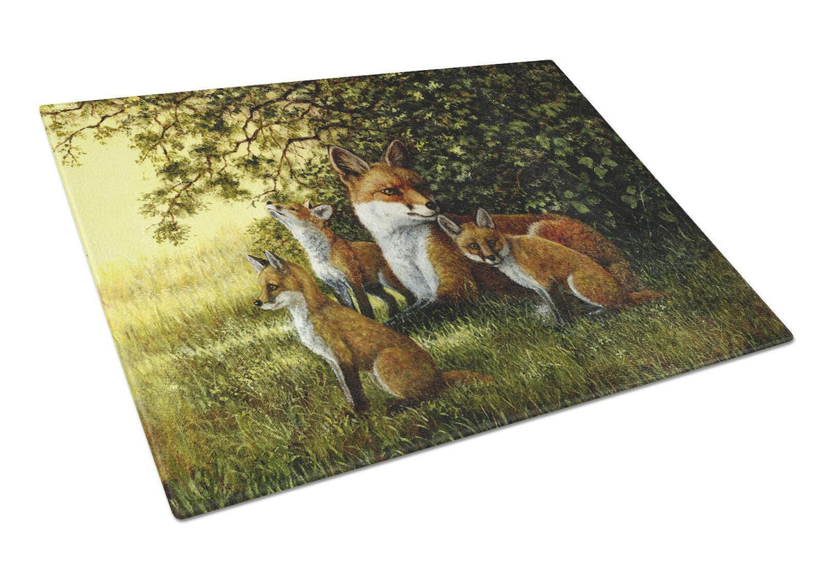 Foxes Resitng under the Tree Cutting Board Tempered Glass Kitchen Cutting Surface, Heat Resistant Chopping, Non-Slip Feet, Food Prep & Serving