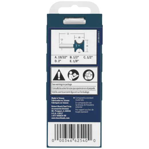 BOSCH 84432MC 1/4 In. 19/32 In. x 1/2 In. Carbide-Tipped Bullnose Router Bit