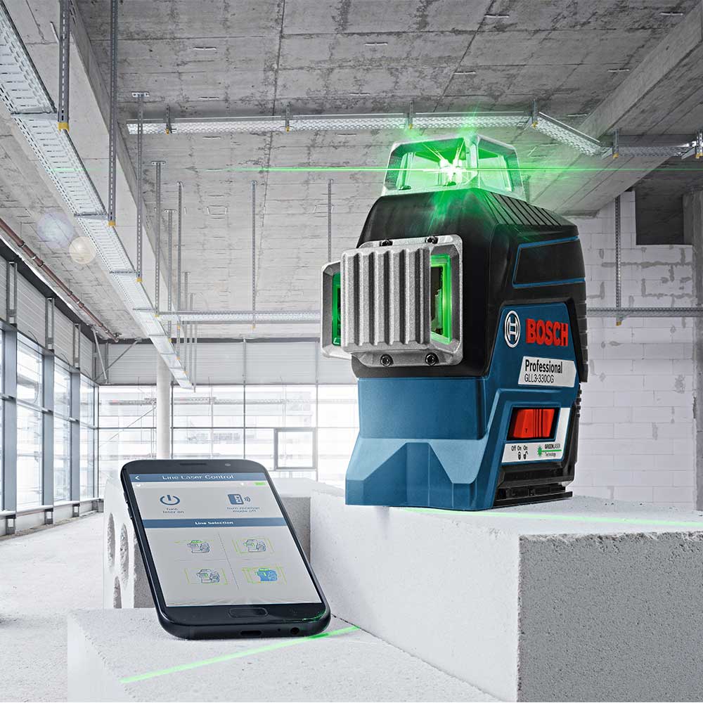 BOSCH GLL3-330CG-B 360-Degree Green Beam Three-Plane Line Laser Level with 2 Batteries