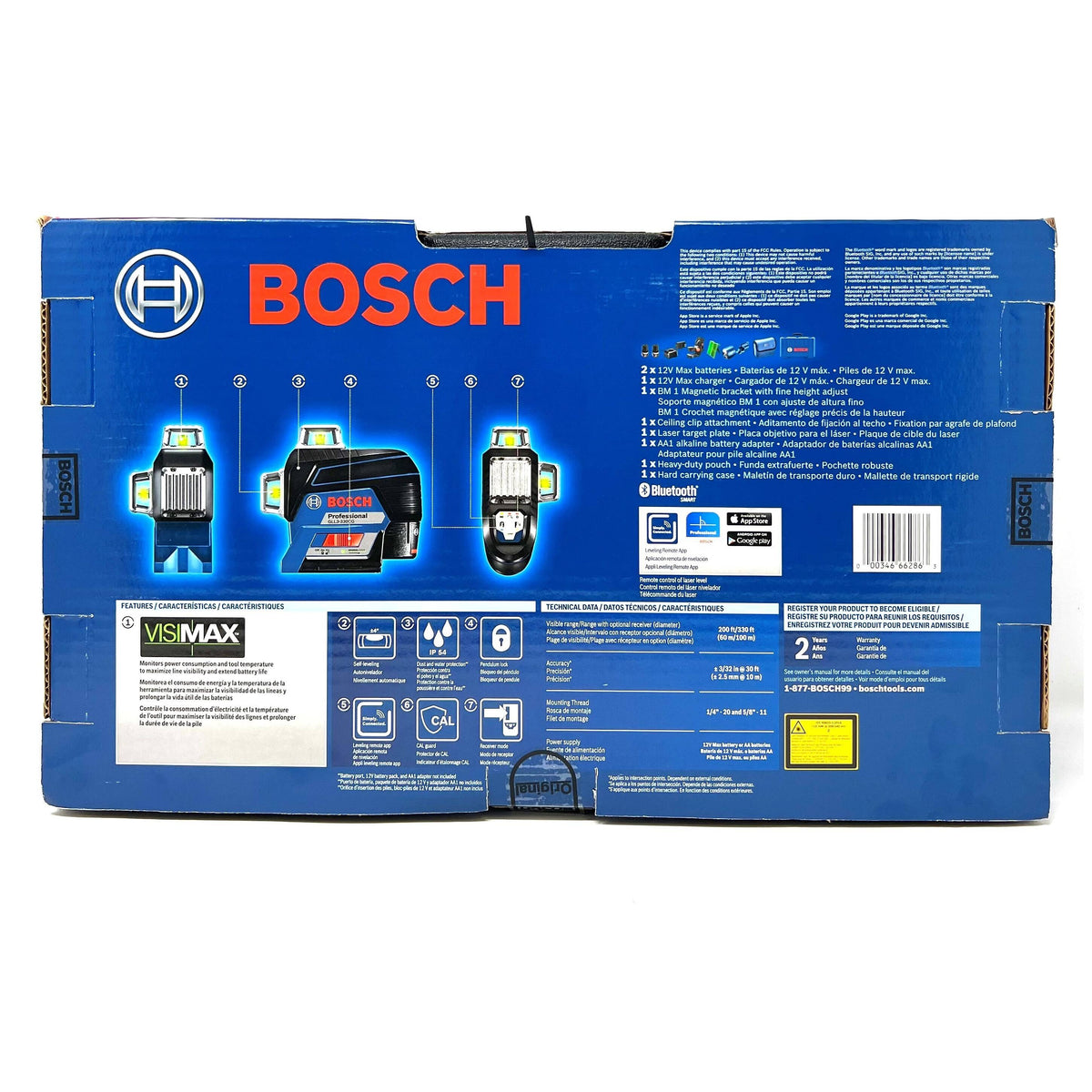 BOSCH GLL3-330CG-B 360-Degree Green Beam Three-Plane Line Laser Level with 2 Batteries
