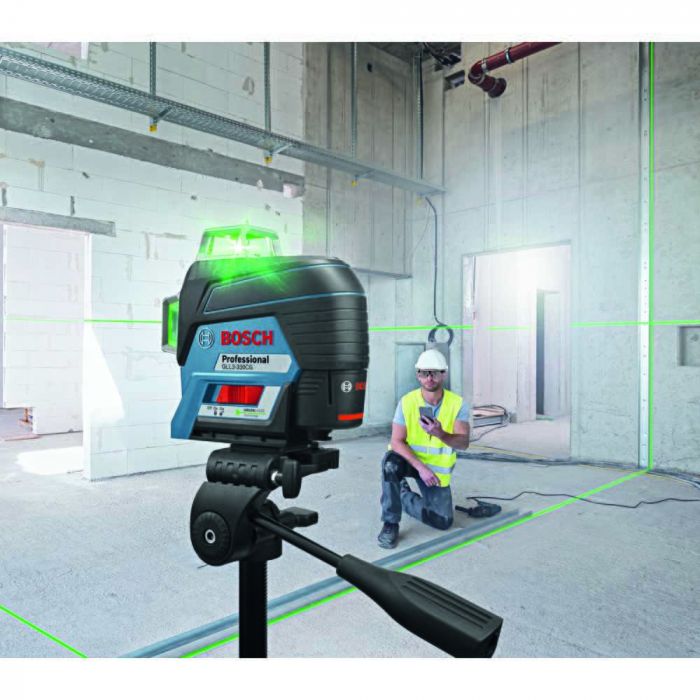 BOSCH GLL3-330CG-B 360-Degree Green Beam Three-Plane Line Laser Level with 2 Batteries