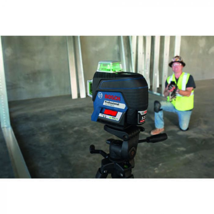 BOSCH GLL3-330CG-B 360-Degree Green Beam Three-Plane Line Laser Level with 2 Batteries
