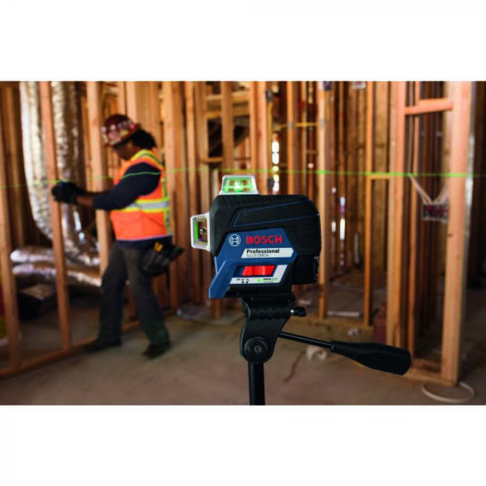BOSCH GLL3-330CG-B 360-Degree Green Beam Three-Plane Line Laser Level with 2 Batteries