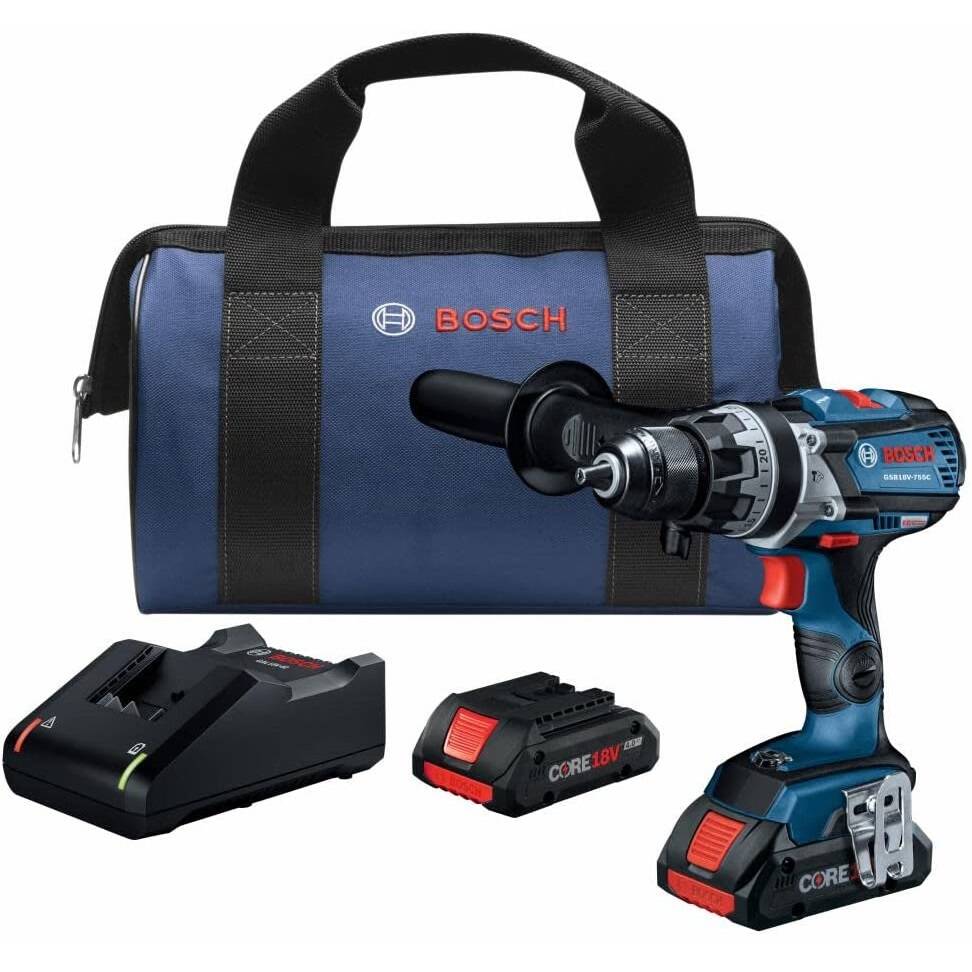 BOSCH GSB18V-755CB25 18V Brute Tough Hammer Drill w/ 2 4.0Ah Core Compact Batteries - GSB18V-755CB25