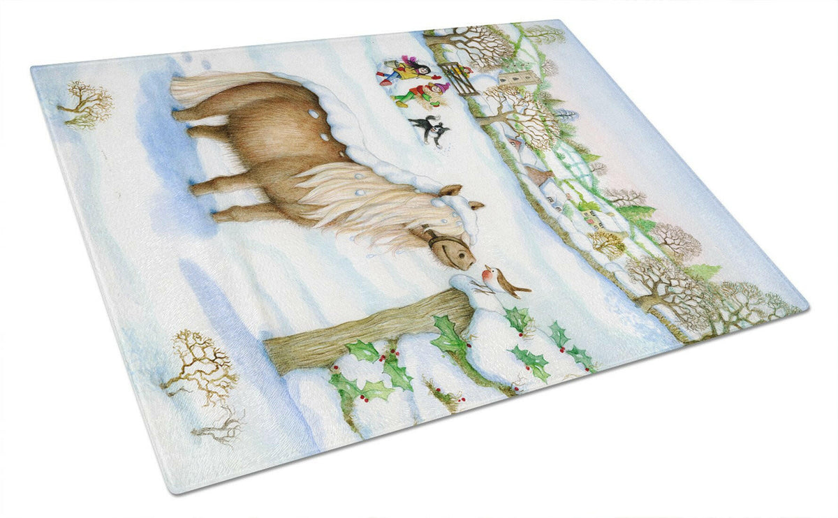 Feeding The Shetland Horse Cutting Board Tempered Glass Kitchen Cutting Surface, Heat Resistant Chopping, Non-Slip Feet, Food Prep & Serving