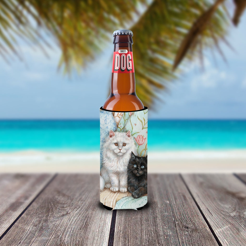 A Black Cat and A White Cat Slim Can Hugger , Insulated Foam Hugger for 12 oz Slim Cans, Beer Bottles & Water Bottles, Printed in USA