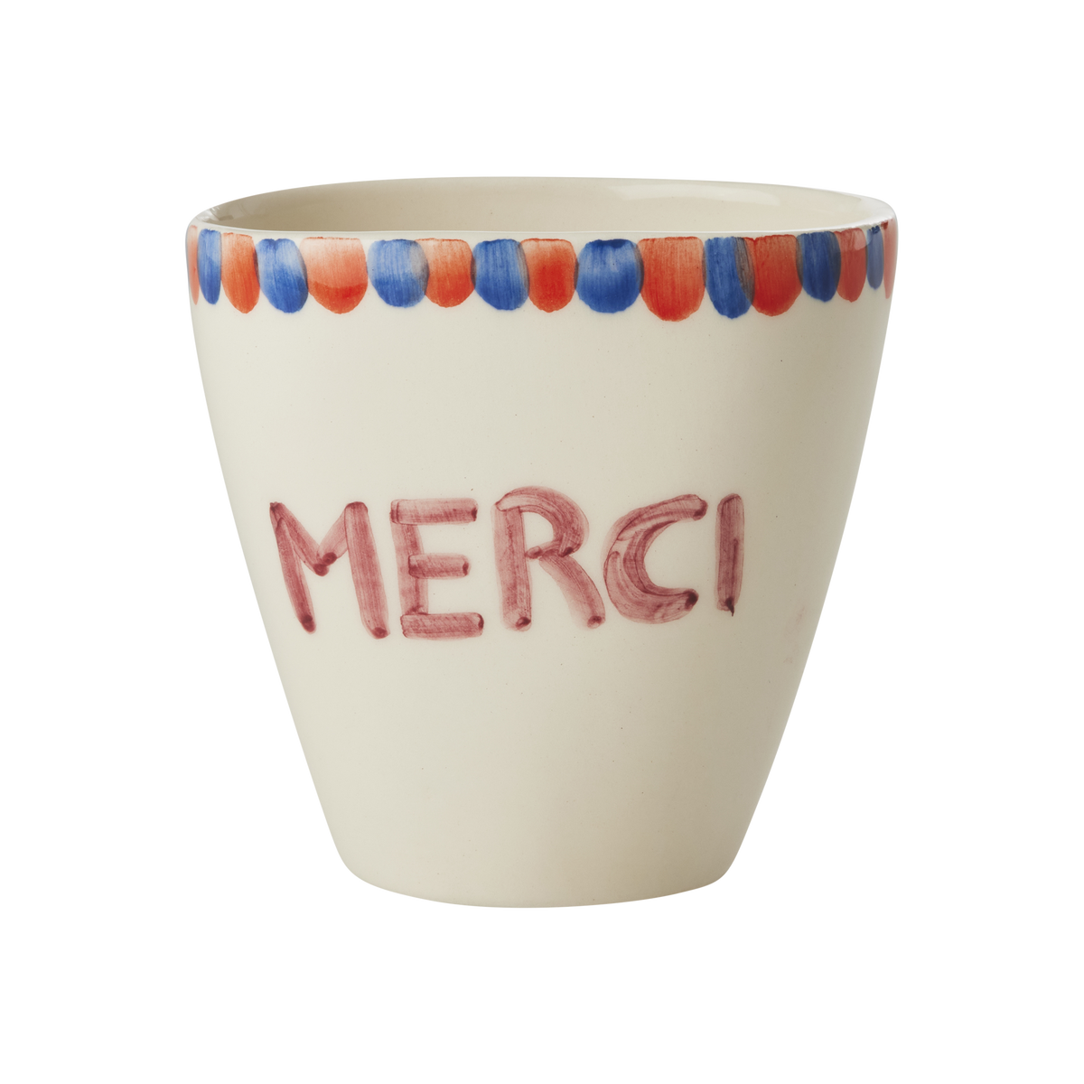 Ceramic Oval Cup with Hand Painted Merci - 10.1 oz
