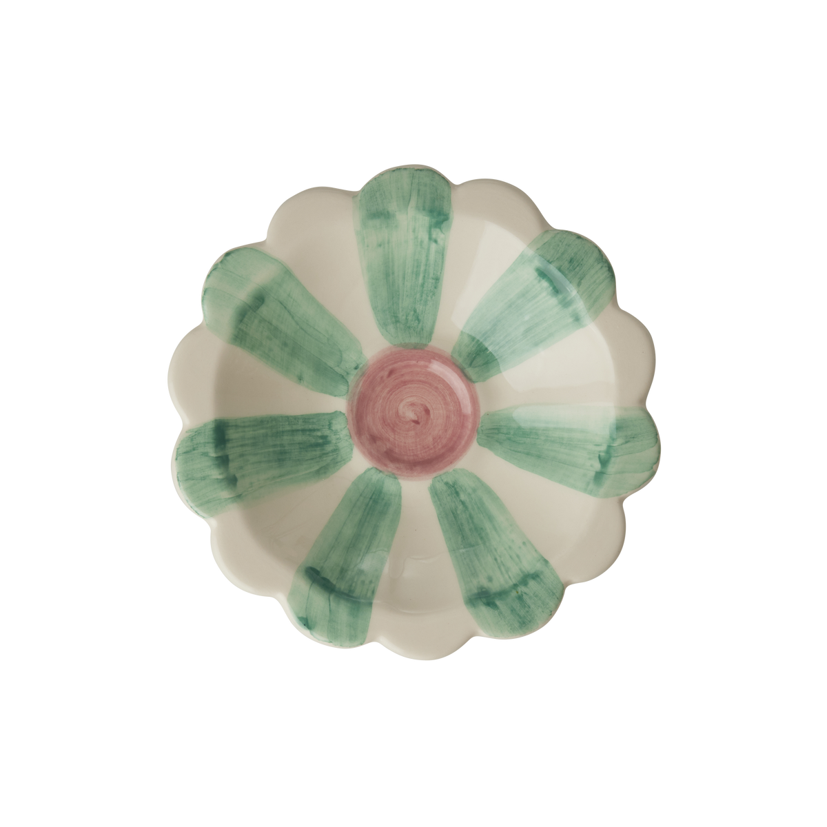 Ceramic Flower Dipping Bowl with Soft Green Hand Painted Stripes