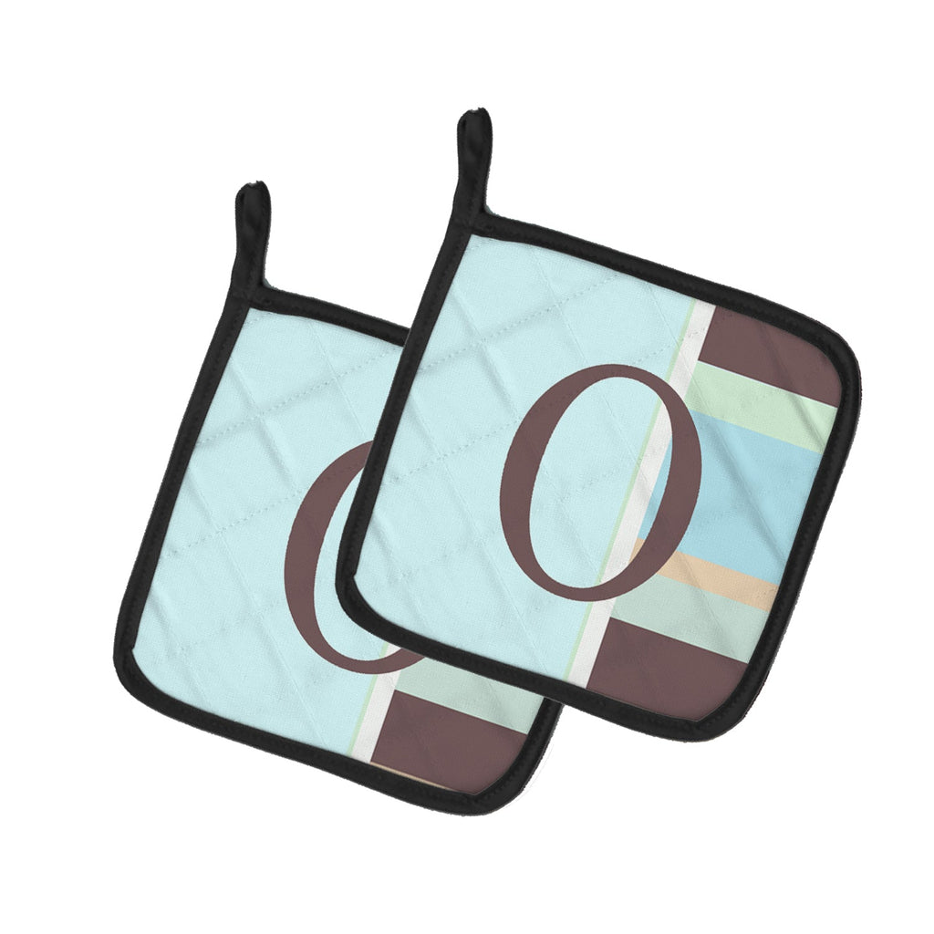 Letter O Initial Monogram - Blue Stripes Pot Holder Set of 2 Heat Resistant Quilted Hot Pads 7.5 x 7.5 Inch, Insulated Kitchen Trivets for Cooking & Baking