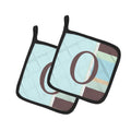Letter O Initial Monogram - Blue Stripes Pot Holder Set of 2 Heat Resistant Quilted Hot Pads 7.5 x 7.5 Inch, Insulated Kitchen Trivets for Cooking & Baking