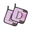 Letter D Initial Monogram - Pink Stripes Pot Holder Set of 2 Heat Resistant Quilted Hot Pads 7.5 x 7.5 Inch, Insulated Kitchen Trivets for Cooking & Baking