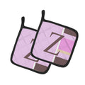 Letter Z Initial Monogram - Pink Stripes Pot Holder Set of 2 Heat Resistant Quilted Hot Pads 7.5 x 7.5 Inch, Insulated Kitchen Trivets for Cooking & Baking