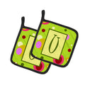 Letter U Monogram - Lime Green Pot Holder Set of 2 Heat Resistant Quilted Hot Pads 7.5 x 7.5 Inch, Insulated Kitchen Trivets for Cooking & Baking